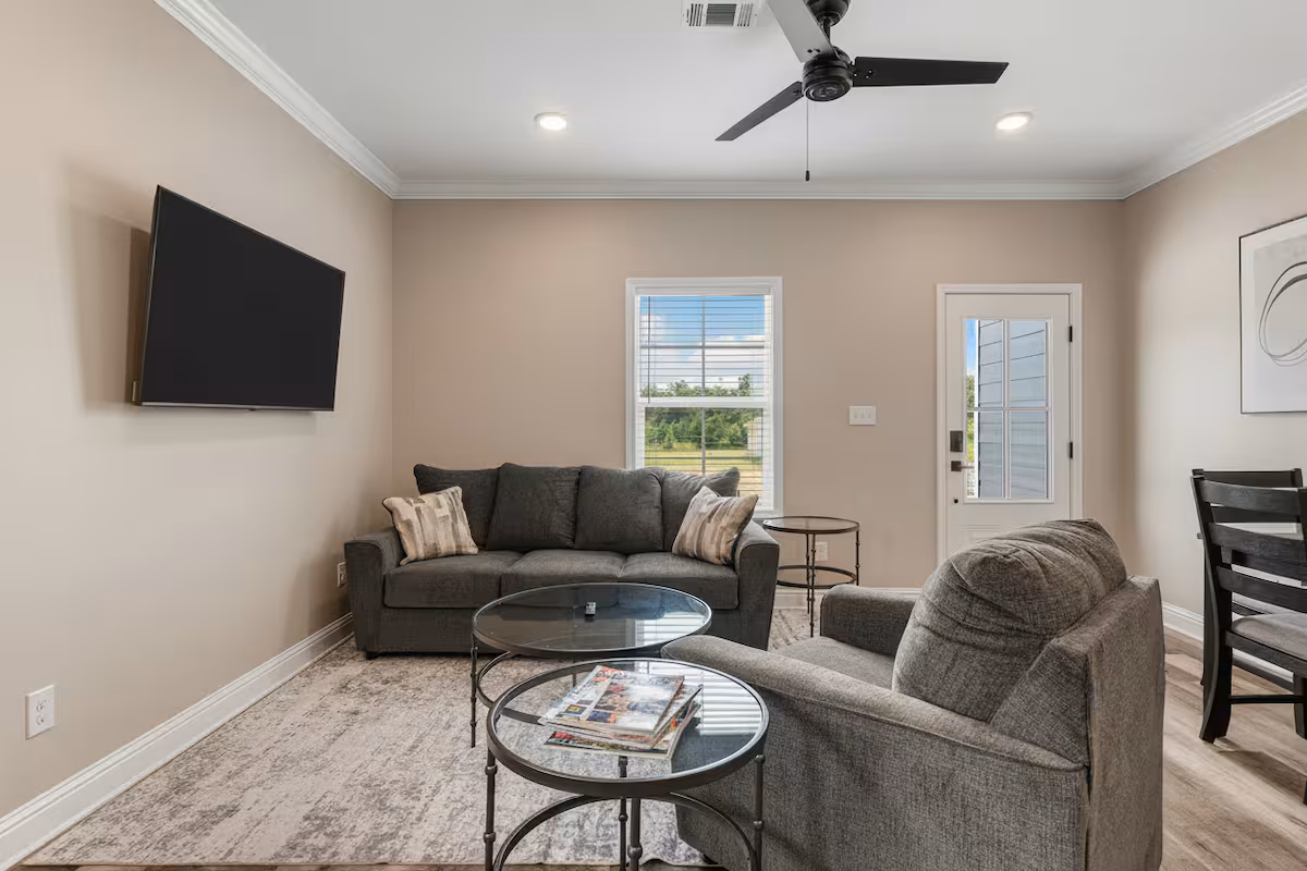 Living room with large smart TV